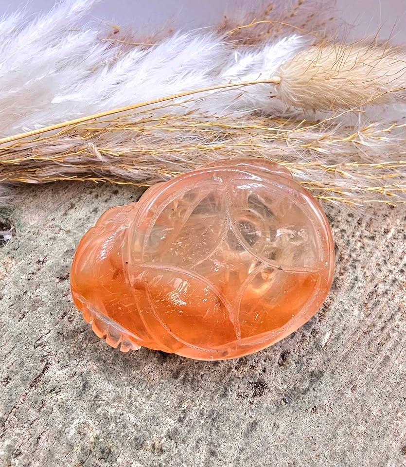 Nature Orange Hematoid Quartz Hand Carved 3 Legs Toad 2"Figure