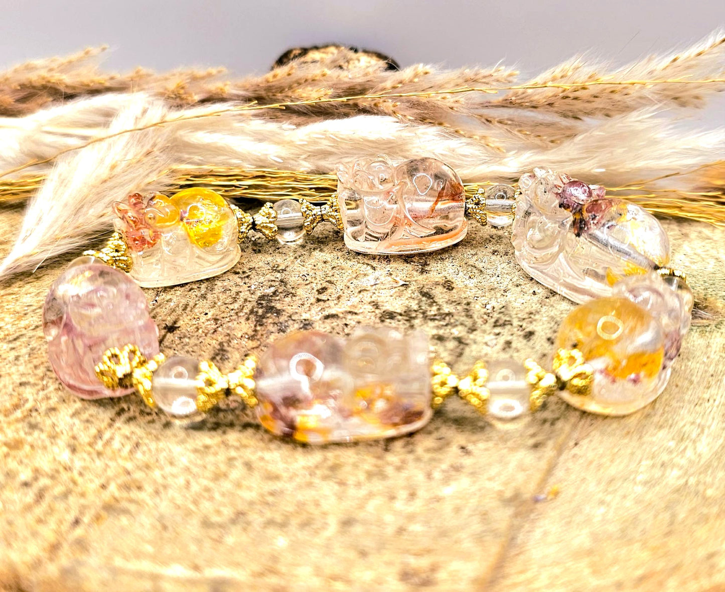 Hematoid Koi Quartz Pixiu bracelet for grounding, wealth, and emotional balance-My Aura Gemstones