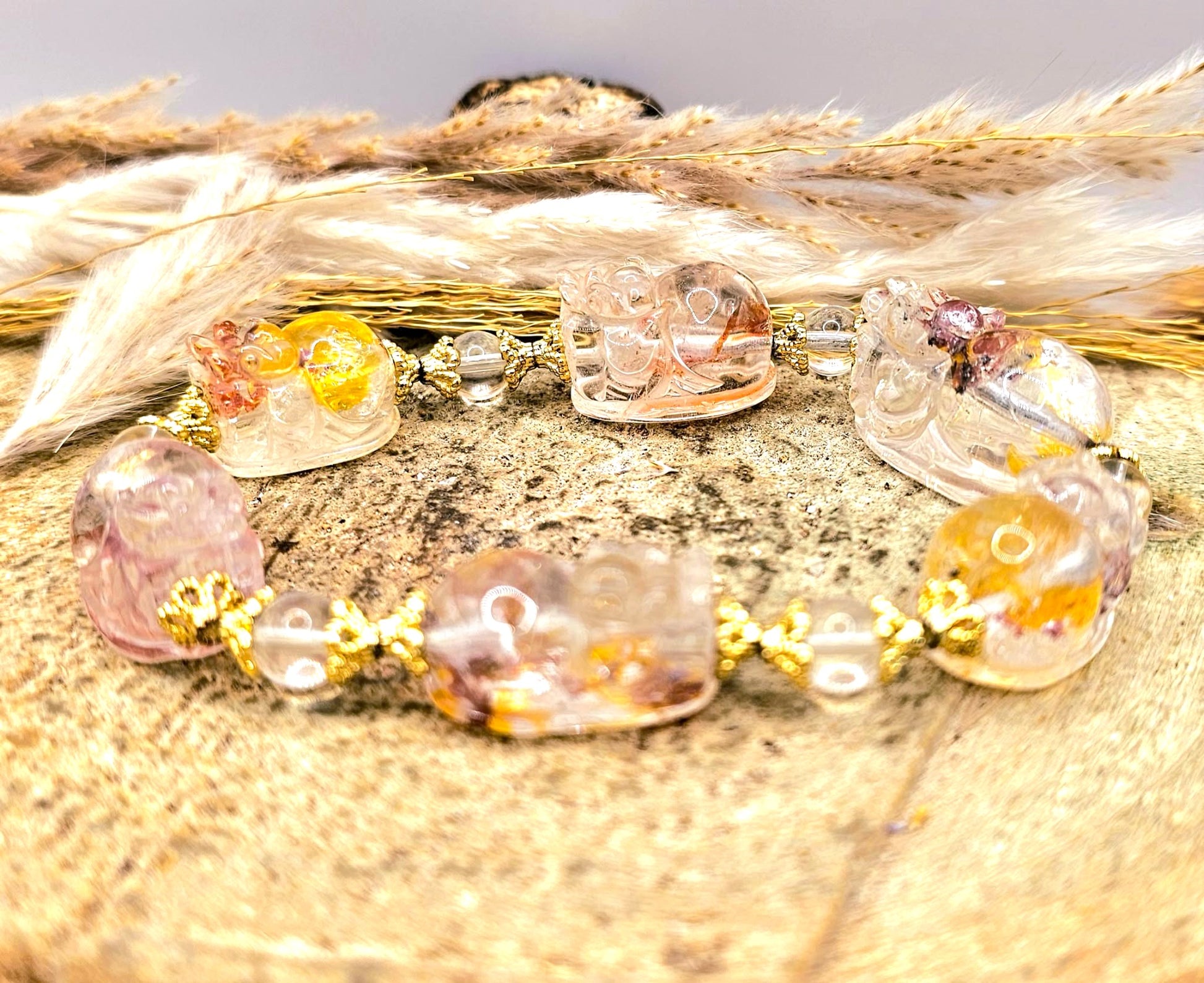 Hematoid Koi Quartz Pixiu bracelet for grounding, wealth, and emotional balance-My Aura Gemstones