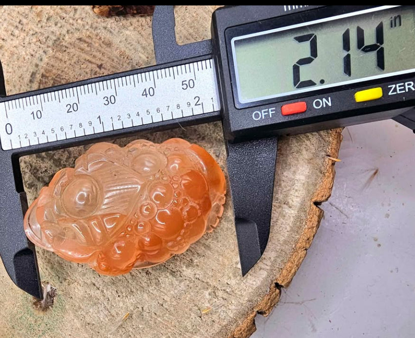 Nature Orange Hematoid Quartz Hand Carved 3 Legs Toad 2"Figure