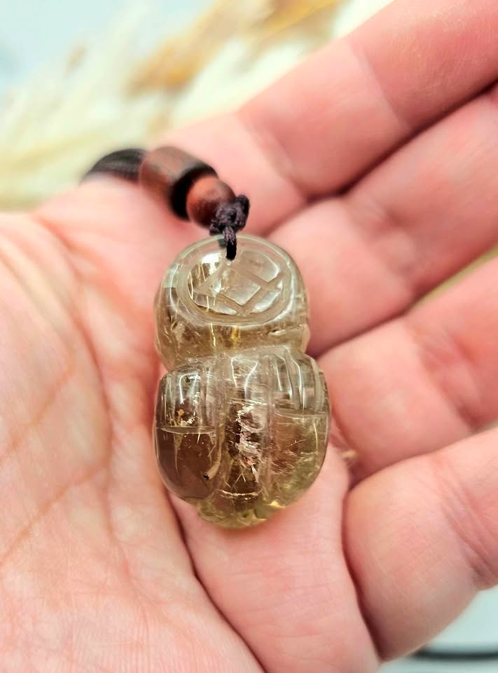 Nature Gold Rutilated Hand Carved Big Pi Xiu Pendant Necklace