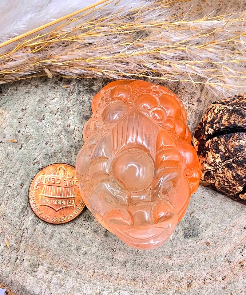 Nature Orange Hematoid Quartz Hand Carved 3 Legs Toad 2"Figure