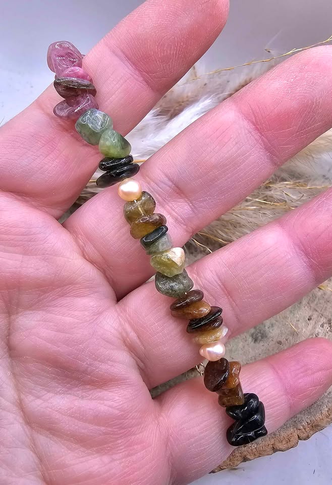 Nature Tourmaline Mixed Colors Chips Bracelet