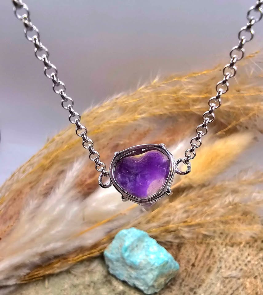 Genuine Sugilite Stone Heart Shape S925 Bracelet