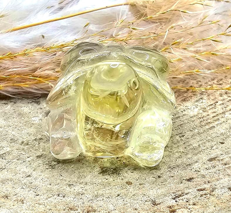 Nature Crystal Carved Turtle With Butterfly Decor Figure