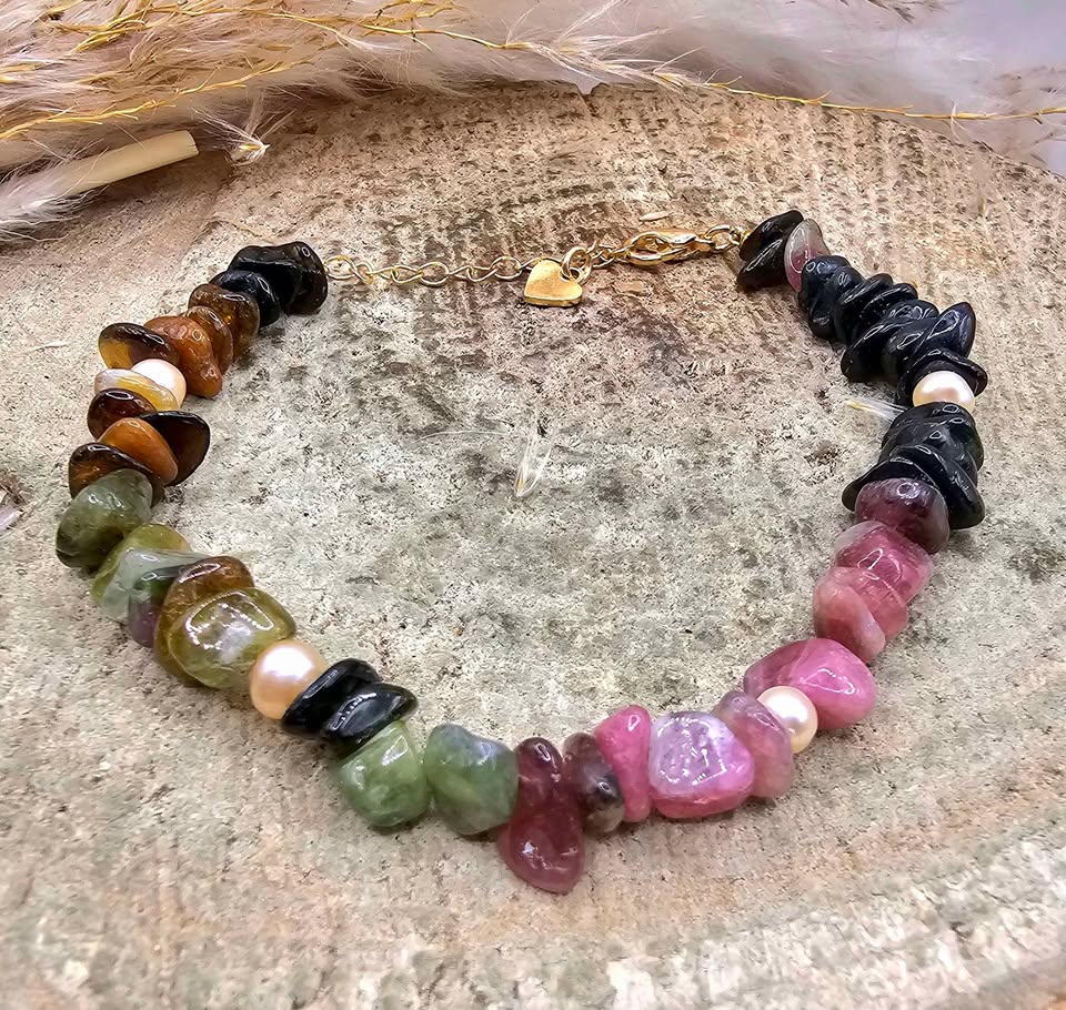 Nature Tourmaline Mixed Colors Chips Bracelet