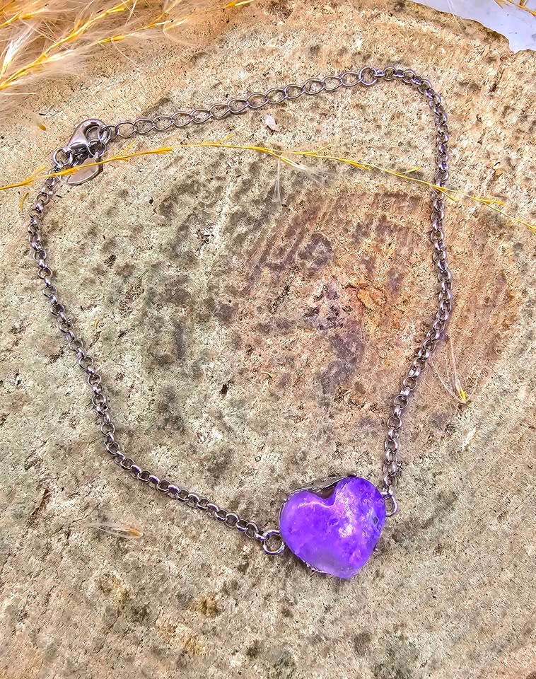 Genuine Sugilite Stone Heart Shape S925 Bracelet