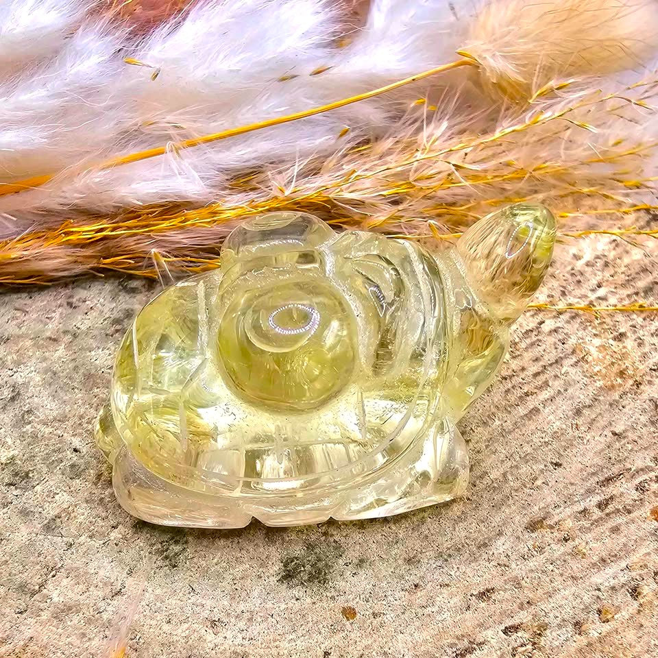 Nature Crystal Carved Turtle With Butterfly Decor Figure