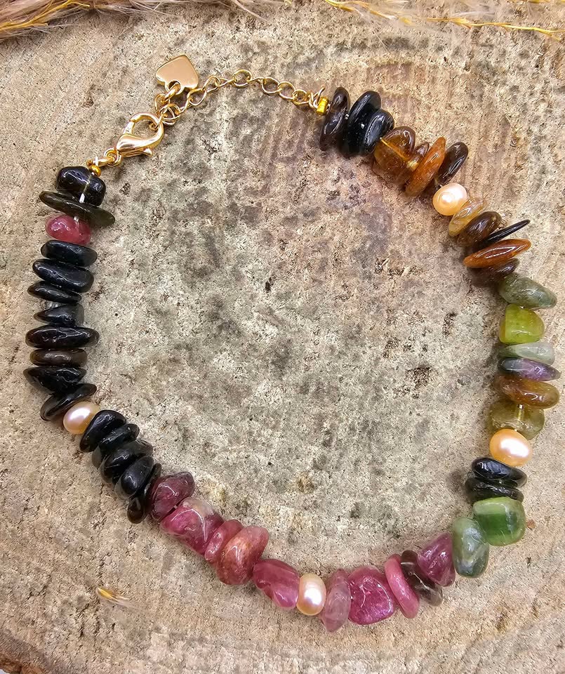 Nature Tourmaline Mixed Colors Chips Bracelet