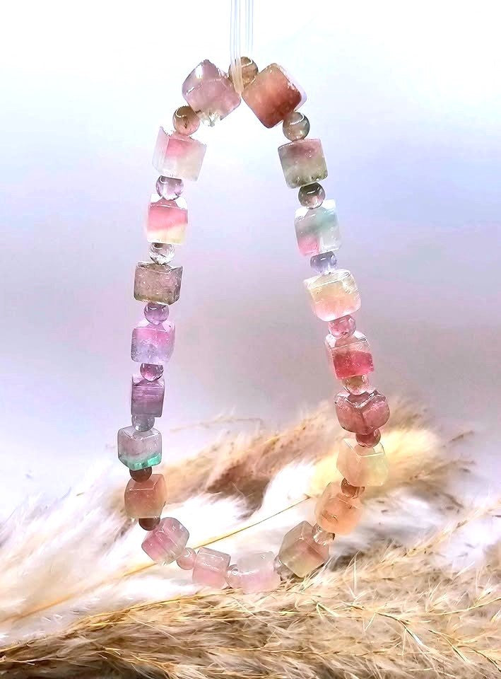 Premium grade watermelon tourmaline crystal cube bracelet clasp detail — My Aura Gemstones