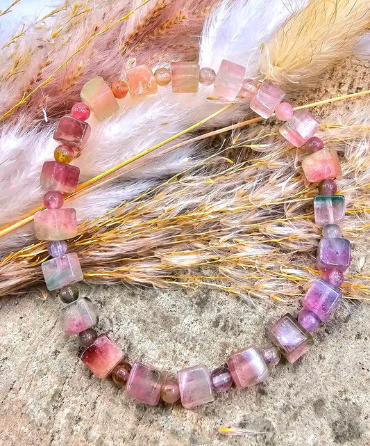 Premium Grade Tourmaline Watermelon Crystal Cubes Bracelet