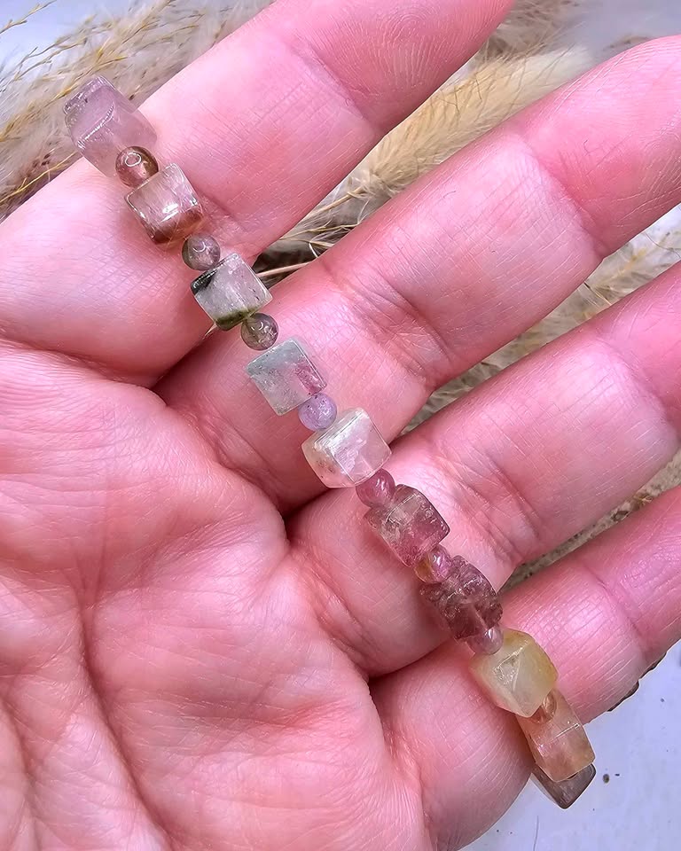 Premium Grade Tourmaline Watermelon Crystal Cubes Bracelet