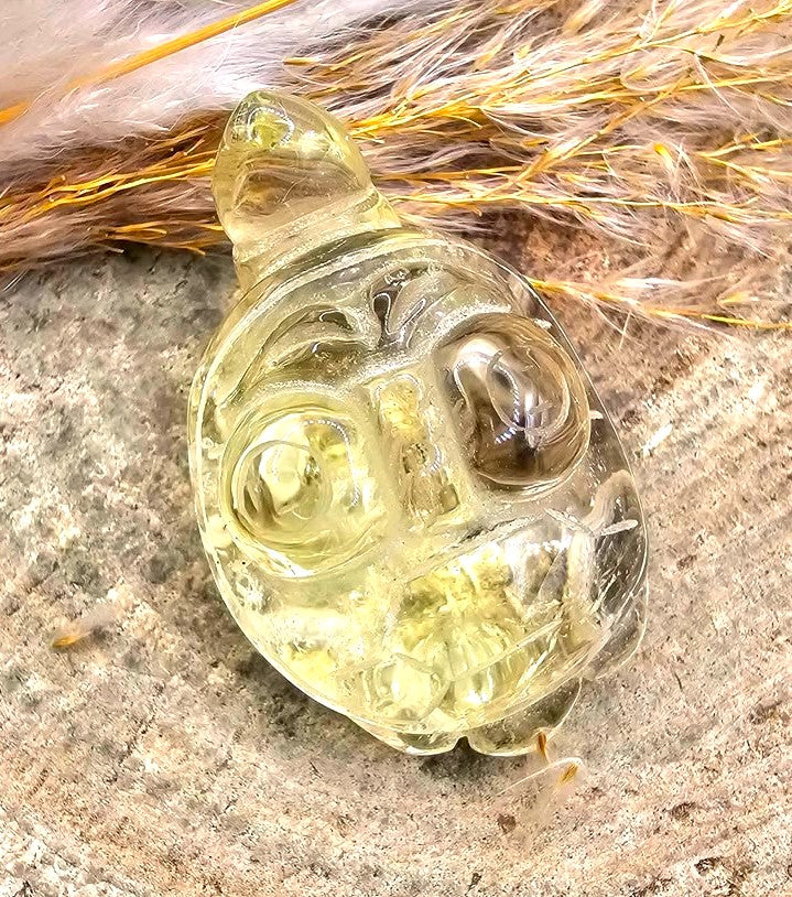 Nature Crystal Carved Turtle With Butterfly Decor Figure