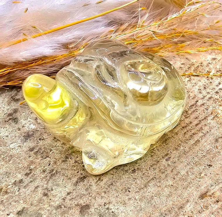 Nature Crystal Carved Turtle With Butterfly Decor Figure