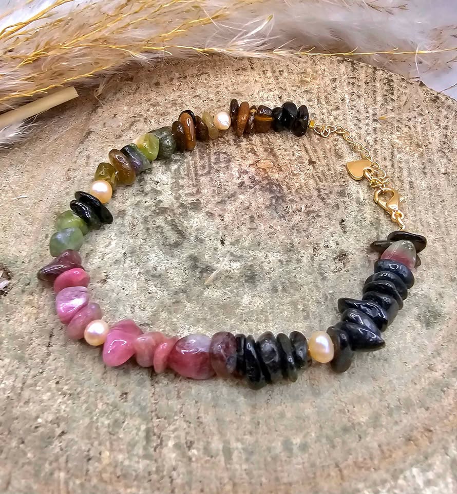 Nature Tourmaline Mixed Colors Chips Bracelet