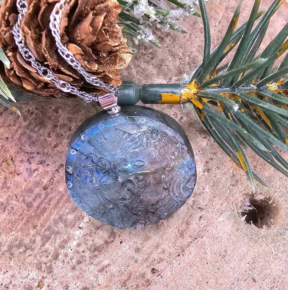 Nature Labradorite Carved Unicorn Pendant Necklace