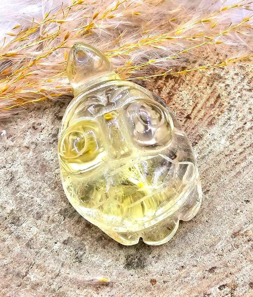 Nature Crystal Carved Turtle With Butterfly Decor Figure