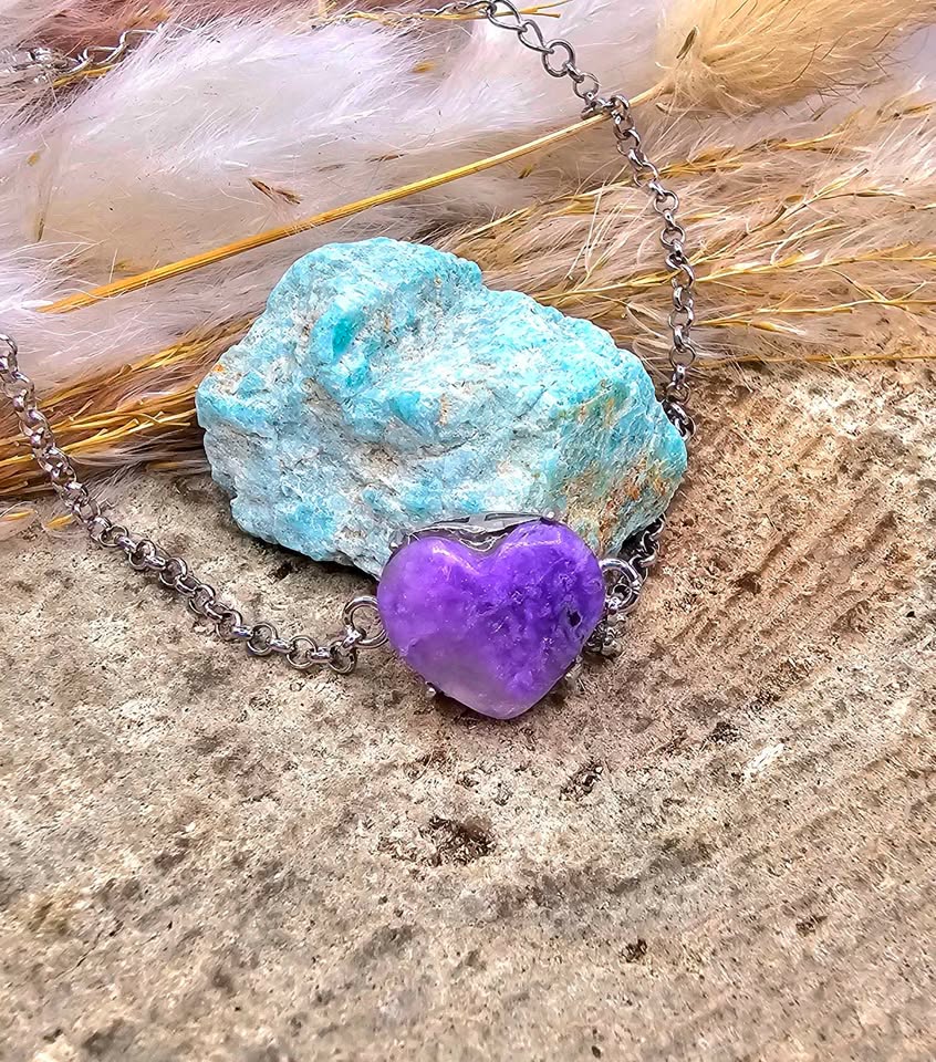 Genuine Sugilite Stone Heart Shape S925 Bracelet