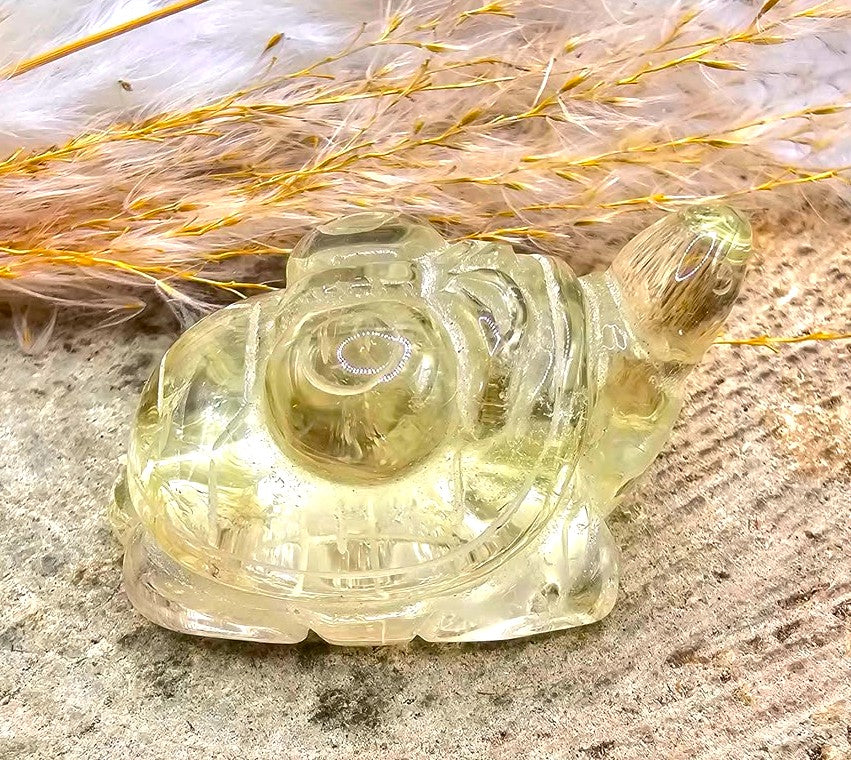 Nature Crystal Carved Turtle With Butterfly Decor Figure