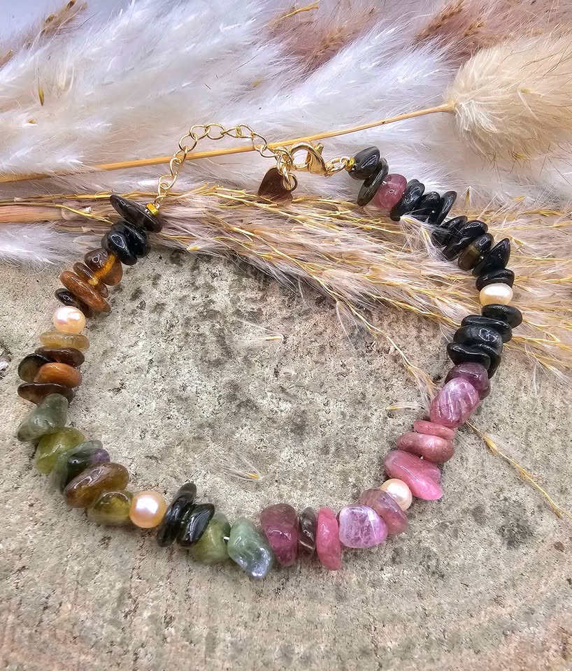 Nature Tourmaline Mixed Colors Chips Bracelet