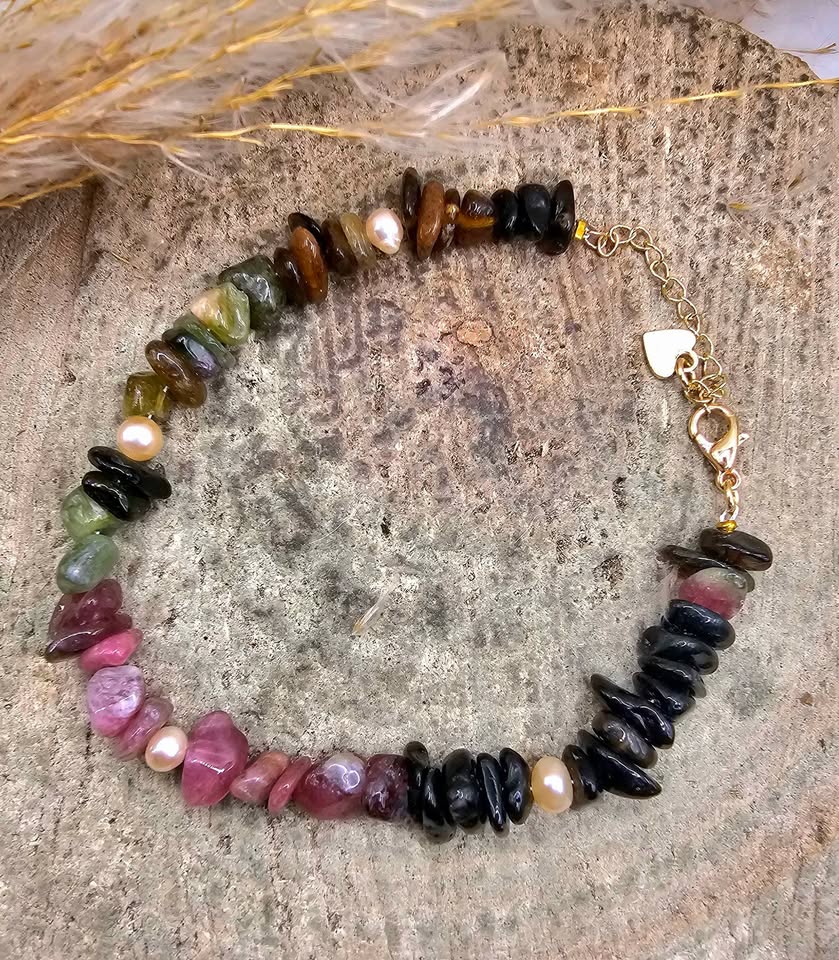 Nature Tourmaline Mixed Colors Chips Bracelet