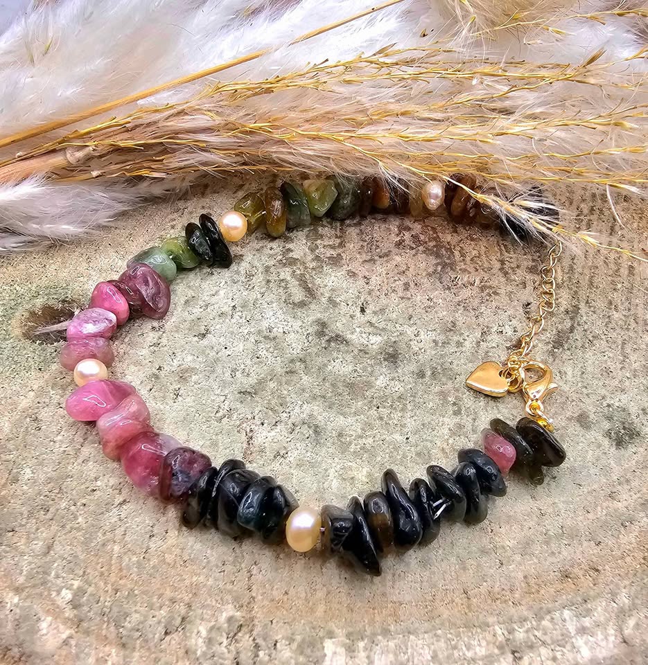 Nature Tourmaline Mixed Colors Chips Bracelet