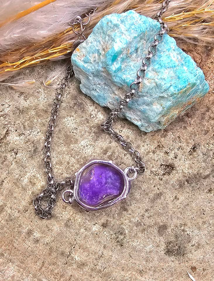 Genuine Sugilite Stone Heart Shape S925 Bracelet