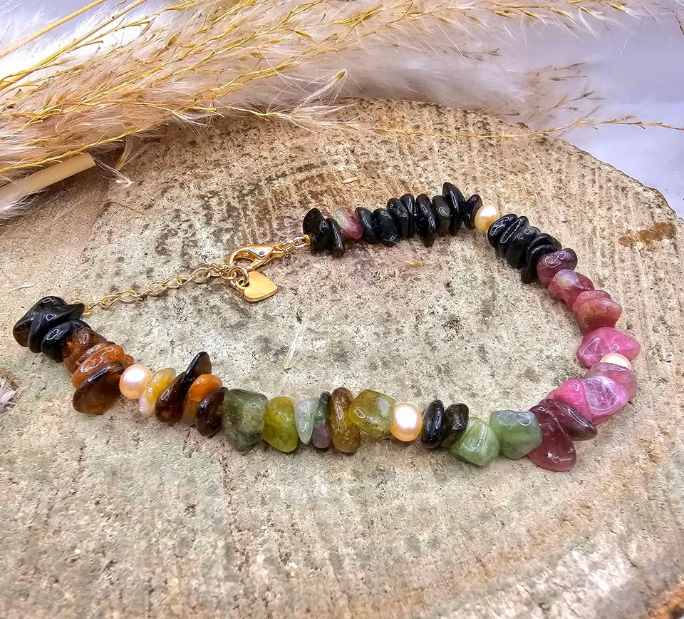 Nature Tourmaline Mixed Colors Chips Bracelet