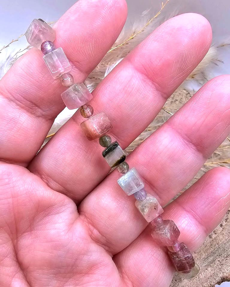 Premium Grade Tourmaline Watermelon Crystal Cubes Bracelet