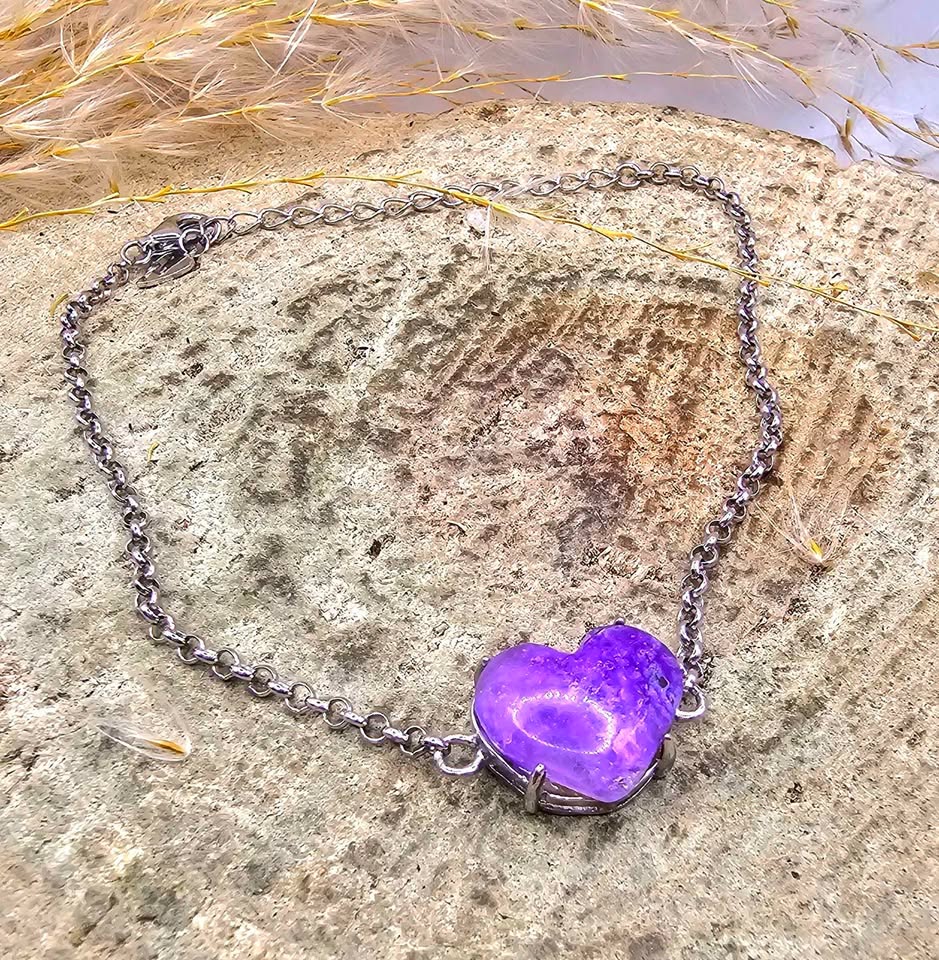 Genuine Sugilite Stone Heart Shape S925 Bracelet