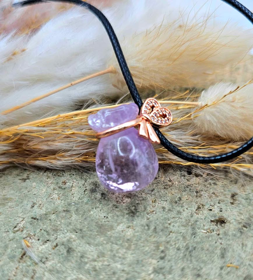 Nature Lavender Amethyst Coin Purse Pendant Necklace