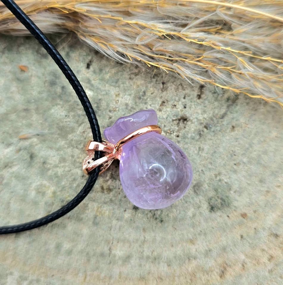 Nature Lavender Amethyst Coin Purse Pendant Necklace