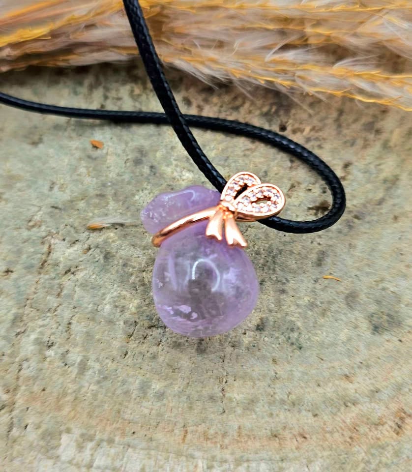 Nature Lavender Amethyst Coin Purse Pendant Necklace