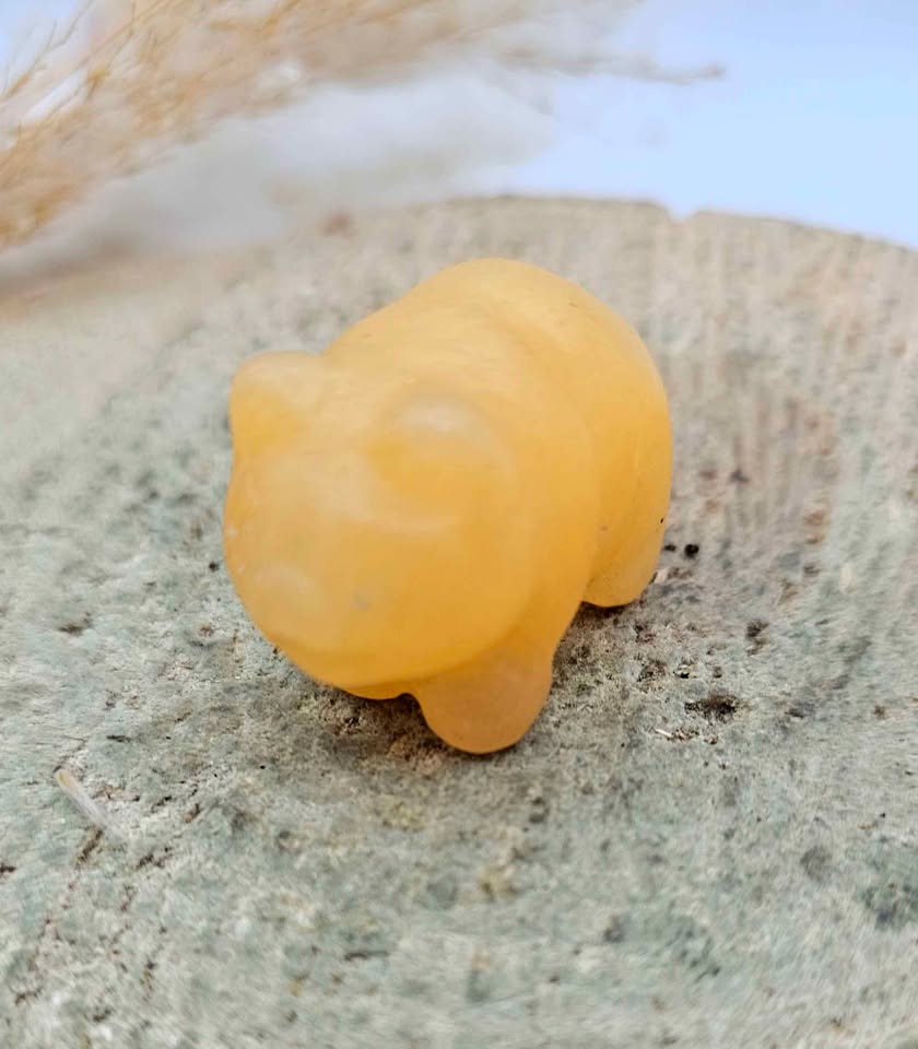 Nature Orange Calcite Bear &amp; Amethyst Cave Decor Figure.