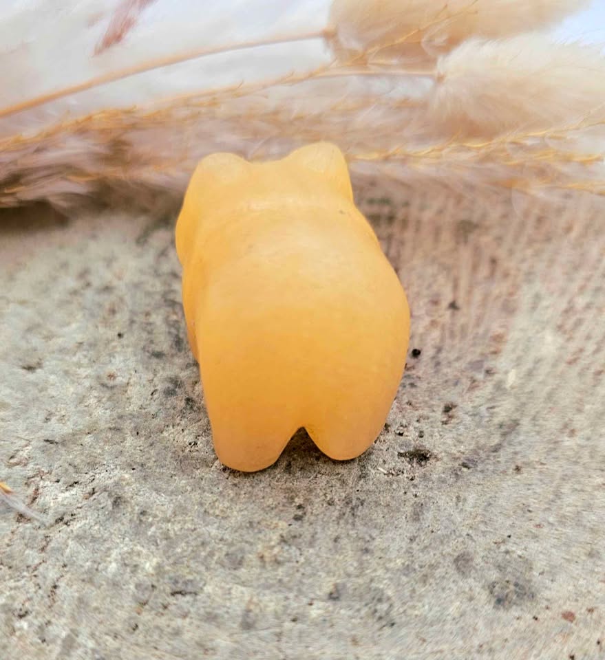 Nature Orange Calcite Bear &amp; Amethyst Cave Decor Figure.