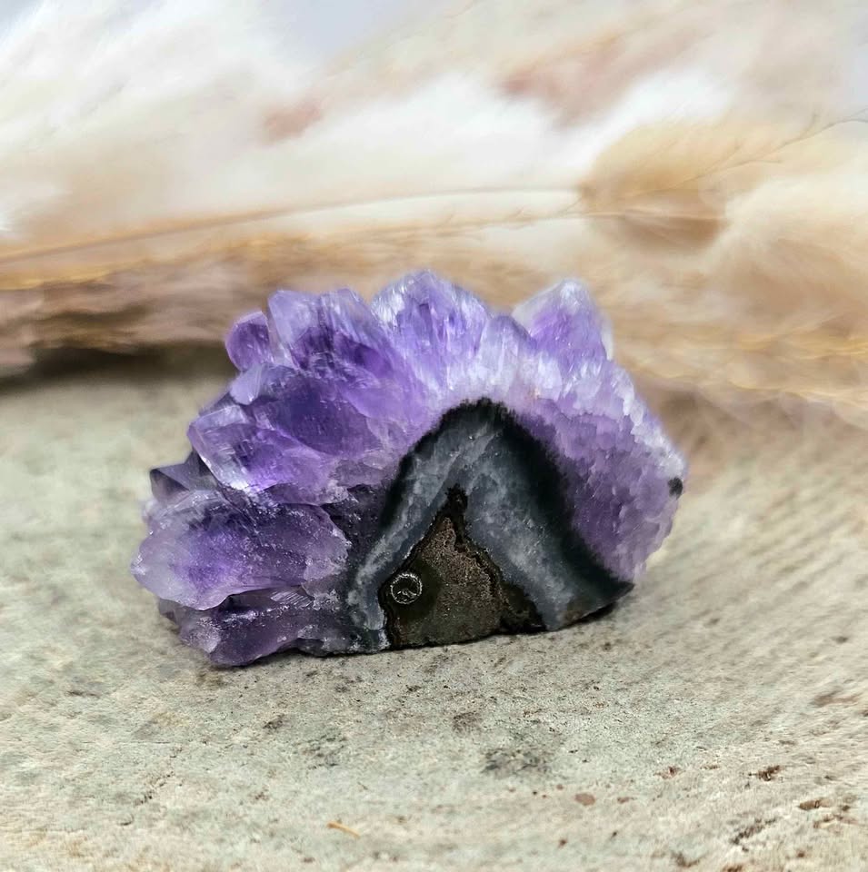 Nature Orange Calcite Bear &amp; Amethyst Cave Decor Figure.