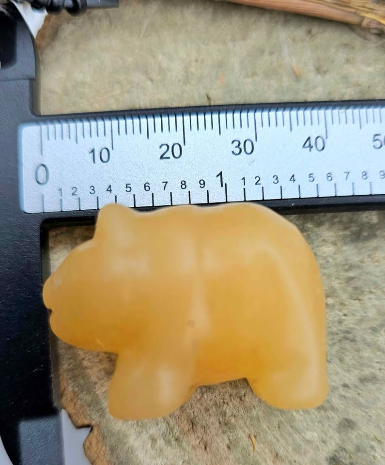 Nature Orange Calcite Bear &amp; Amethyst Cave Decor Figure.