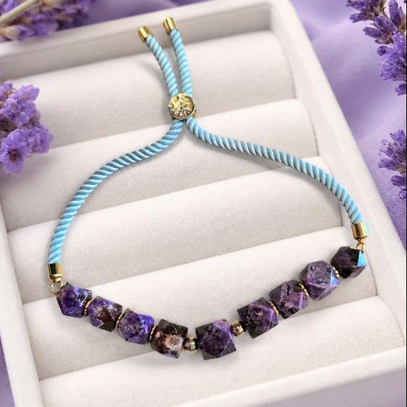 Natural sugilite faceted beads hand braided bracelet — My Aura Gemstones