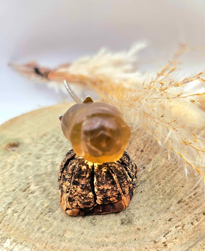 Nature Yellow Fluorite Long Metal Rose