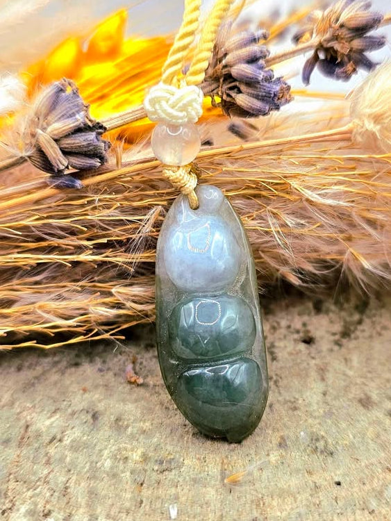 Nature Jade Carved Peapod Adjustable Hand Braided Pendant Necklace