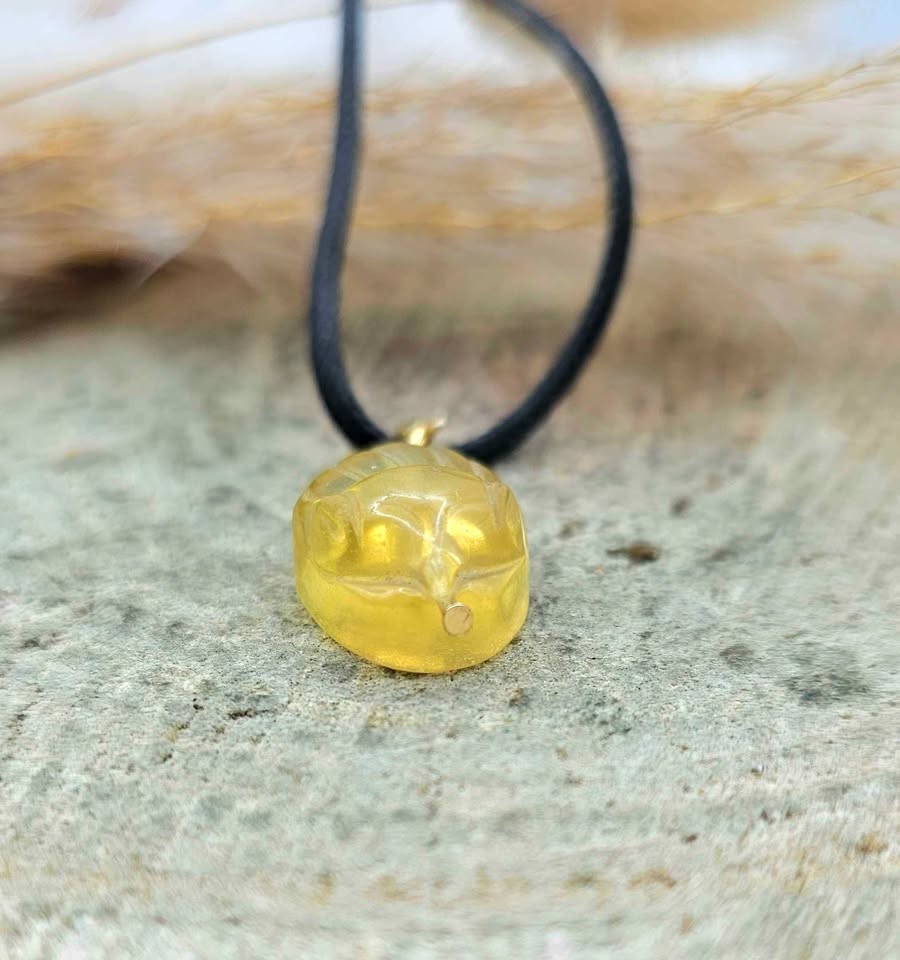 Nature Fluorite Sleeping Nine Tails Fox Pendant Necklace