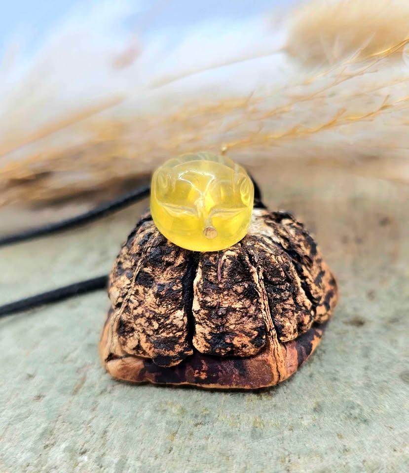 Nature Fluorite Sleeping Nine Tails Fox Pendant Necklace