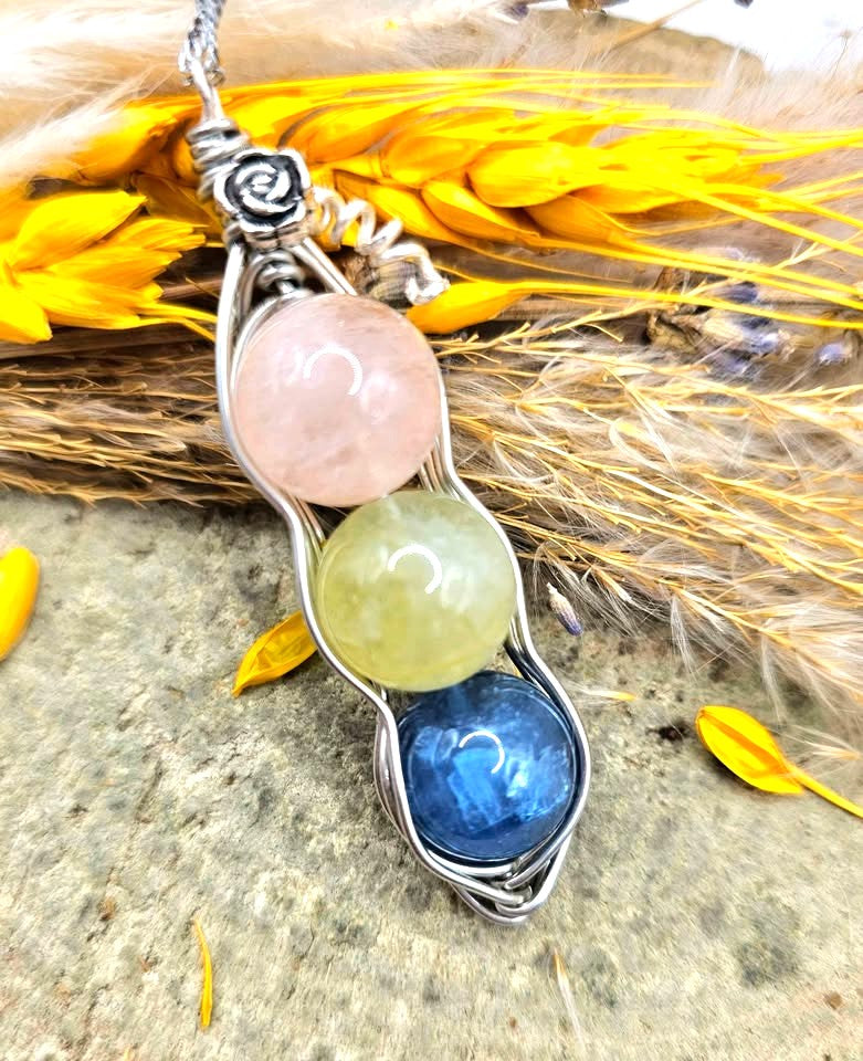 Nature Morganite Wire Wrapped Peapod Pendant Necklace