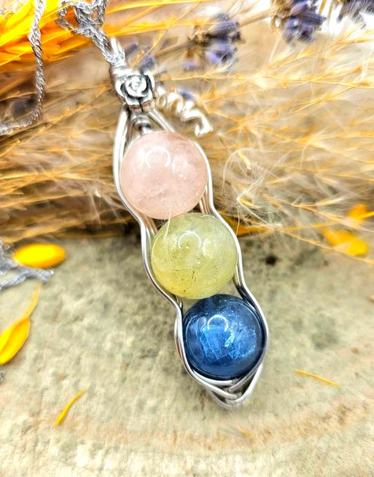 Nature Morganite Wire Wrapped Peapod Pendant Necklace