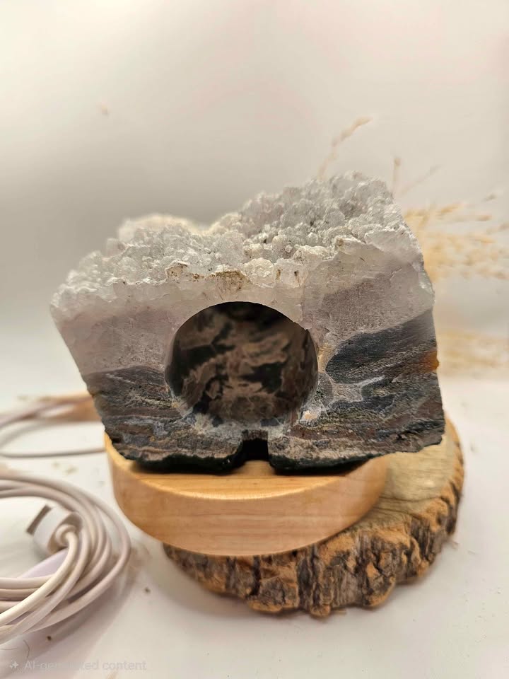Nature Crystal Geode Cluster 5.5"LED Lamp With Lamp Based