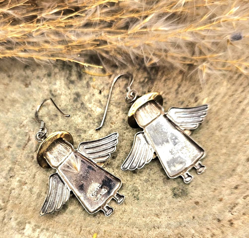 Vintage Handcrafted Sterling Silver Stamped Angel Jewelry Set