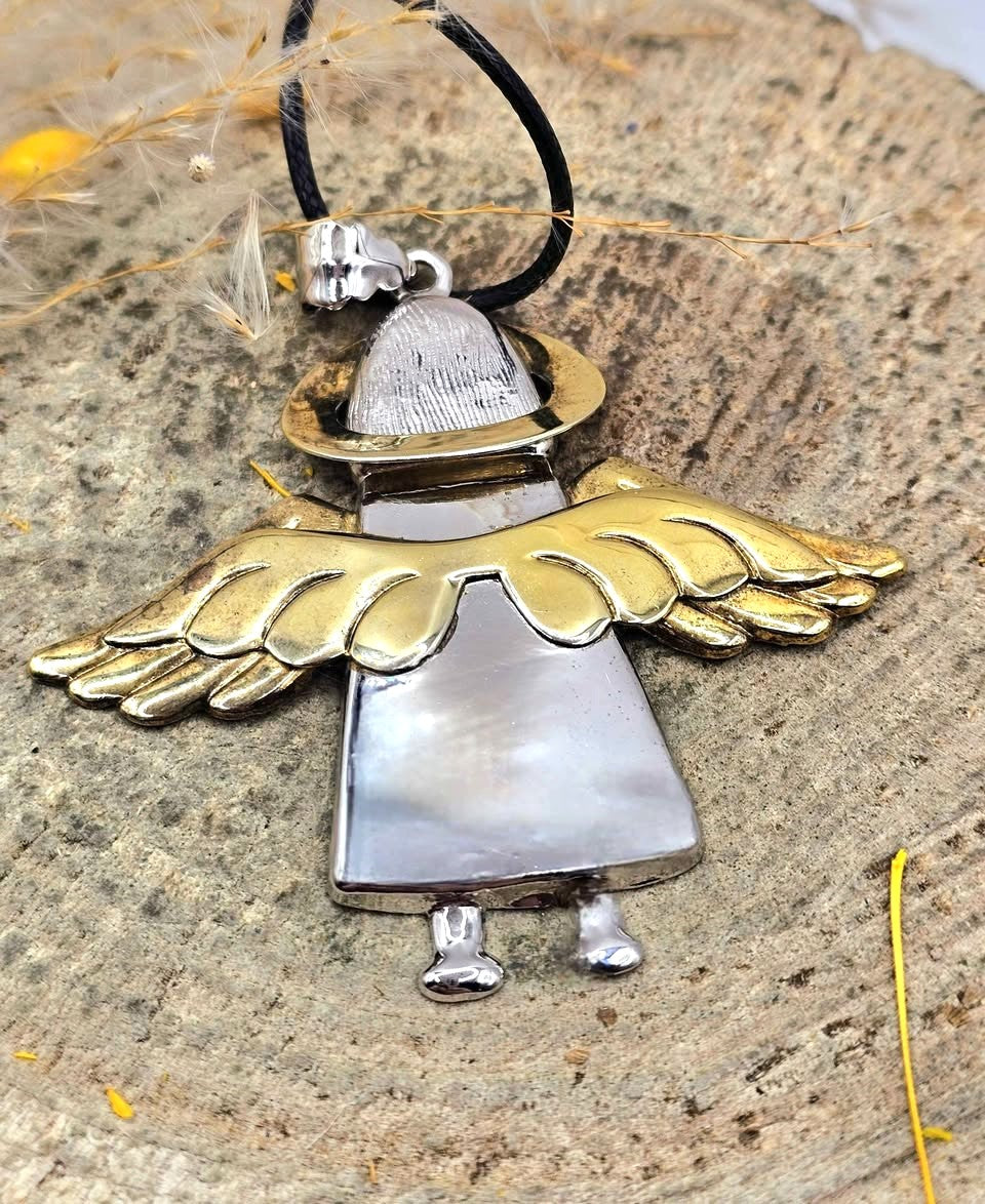 Vintage Handcrafted Sterling Silver Stamped Angel Jewelry Set