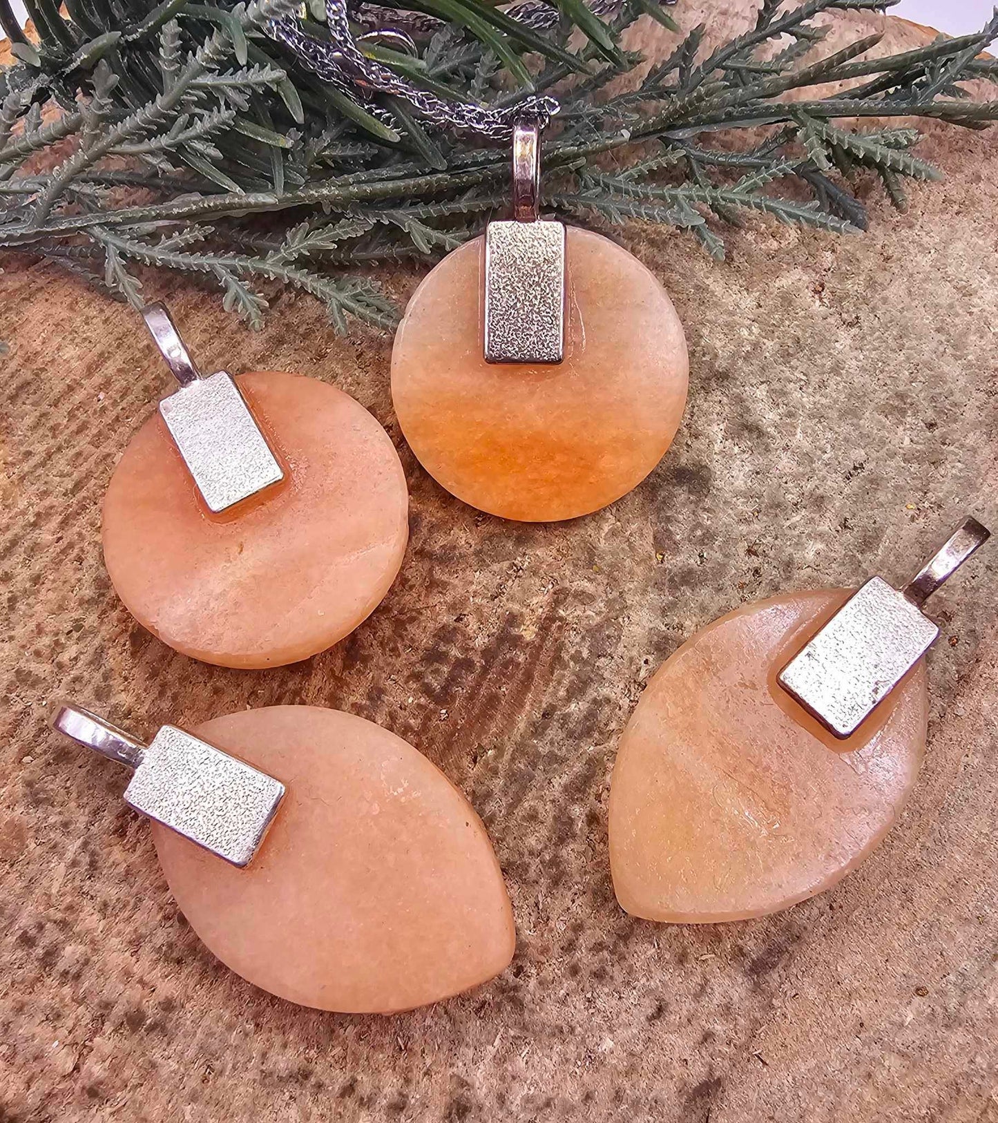 Nature Orange Calcite Cat's Face Pendant Necklace