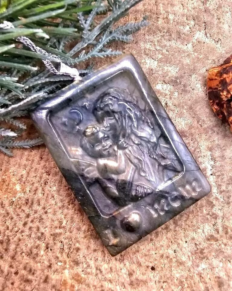 Labradorite baby angel and mother pendant necklace worn — My Aura Gemstones