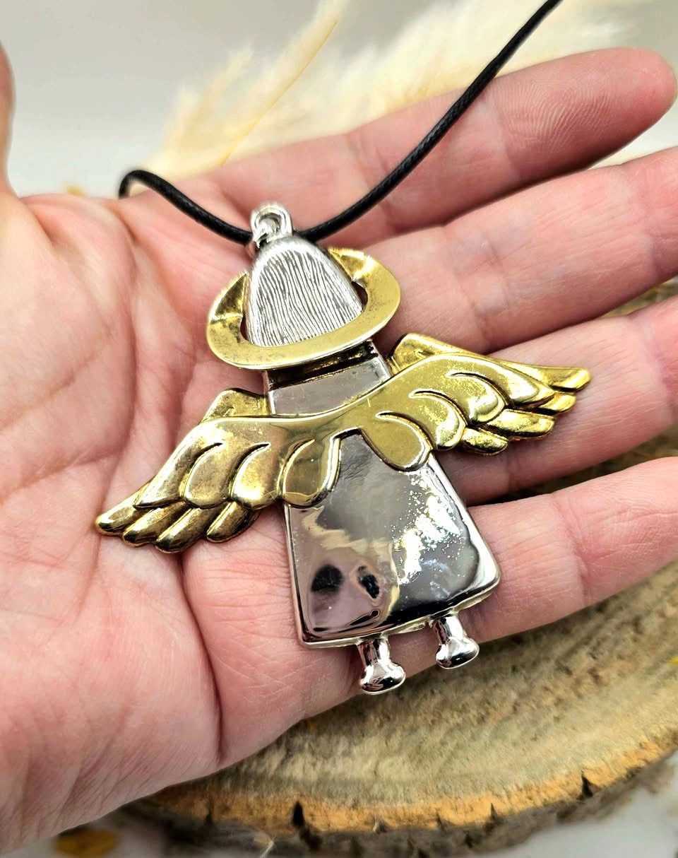 Vintage Handcrafted Sterling Silver Stamped Angel Jewelry Set